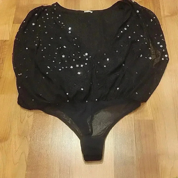 Free People Intimately Bodysuit Mesh Sequins Stars Sleevesless S - Picture 8 of 9